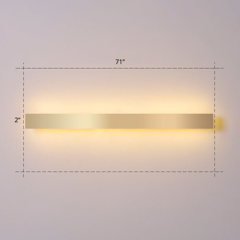 Minimalist Gold Plated Led Wall Sconce For Living Room - Aluminum Bar Shaped Flush Light