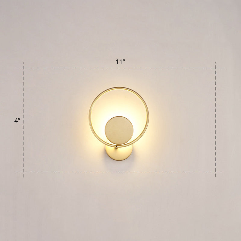 Golden Metal Led Sconce: Stylish Round Wall Mounted Lamp For Bedrooms
