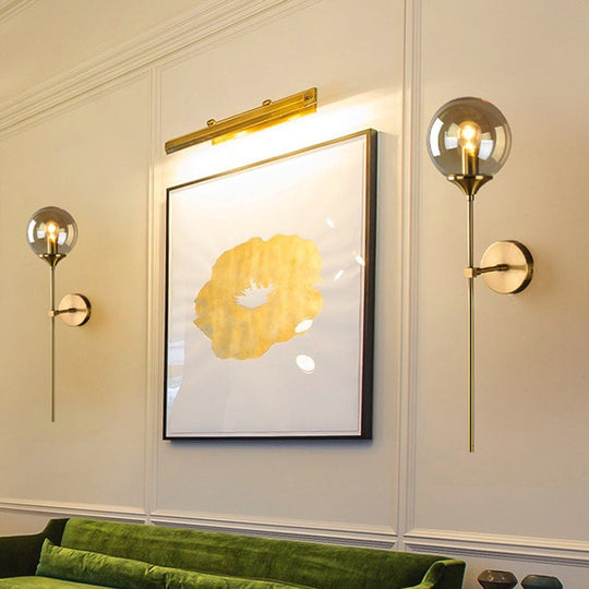 Postmodern Brass Pencil Arm Wall Lamp Sconce With Ball Glass Shade