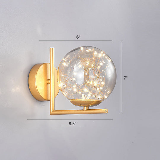 Designer Style Glass Led Wall Sconce - Mini Globe Light Fixture For Bedroom