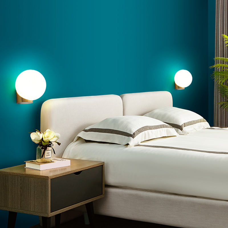 Sleek Opal Glass Wall Mount Lamp - Brass Bedside Sconce Light (1 Bulb)