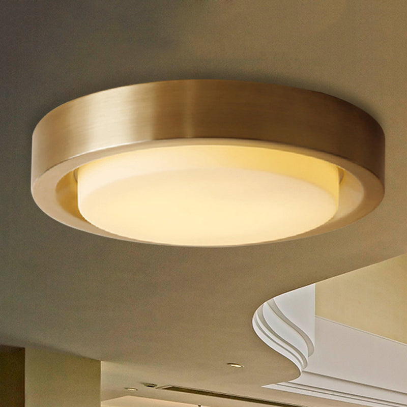15’/19’ Black/Brass Drum Ceiling Light Fixture With Classic Frosted Glass And Led For Bedroom -