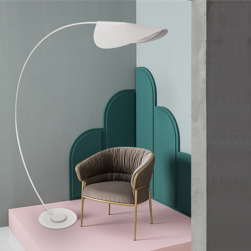 Macaron Arc Floor Lamp With Metallic Finish - 1-Light Stand Up Light For Living Room Bendable Shade