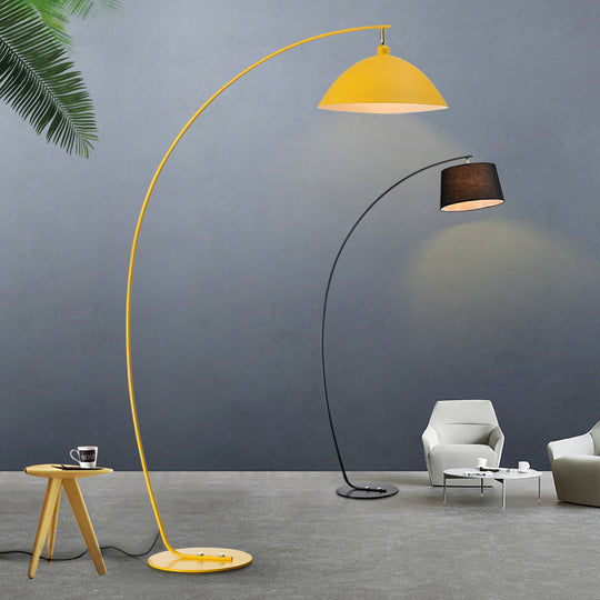 Metallic Fishing Rod Floor Lamp - Macaron 1 Head Stand Light With Lampshade