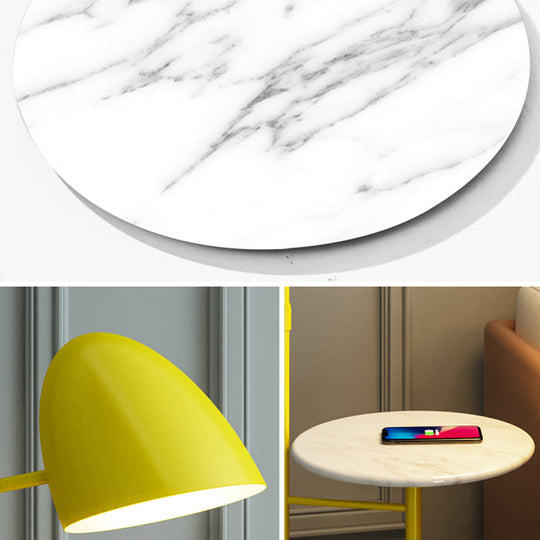 Rotatable Metal Floor Lamp With Swivel Shade And Marble Table - 1 Head Macaron Light