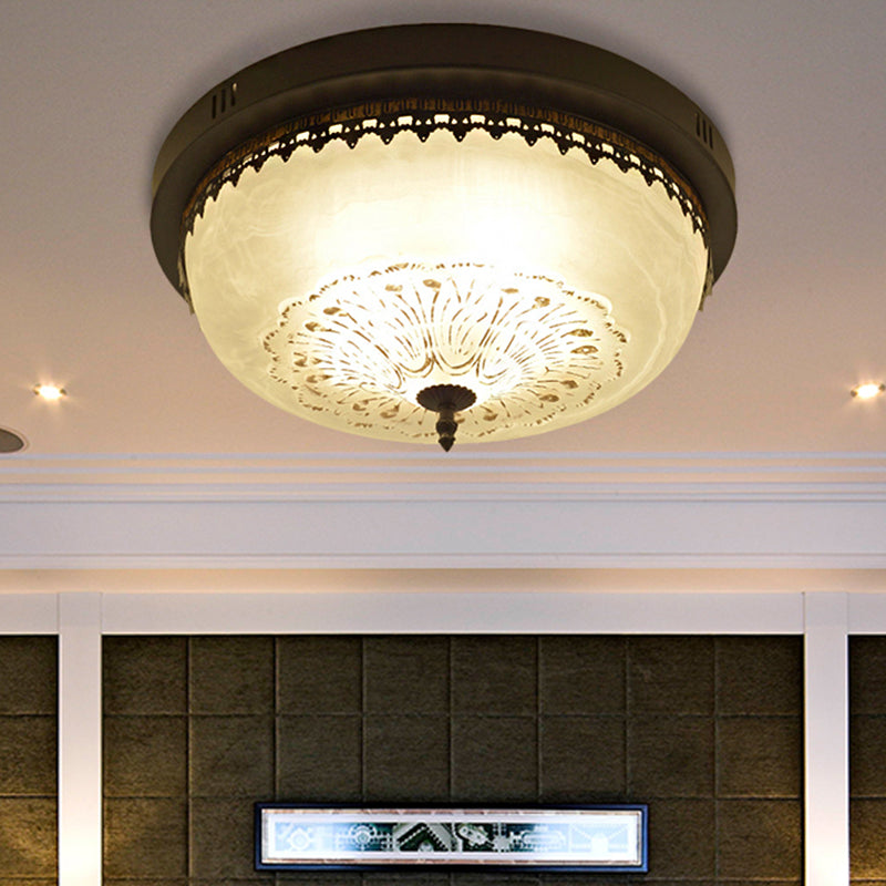 White Glass Flush Fixture With Traditional Design - 3/4 Lights Black Finish 14/18 Wide / 14