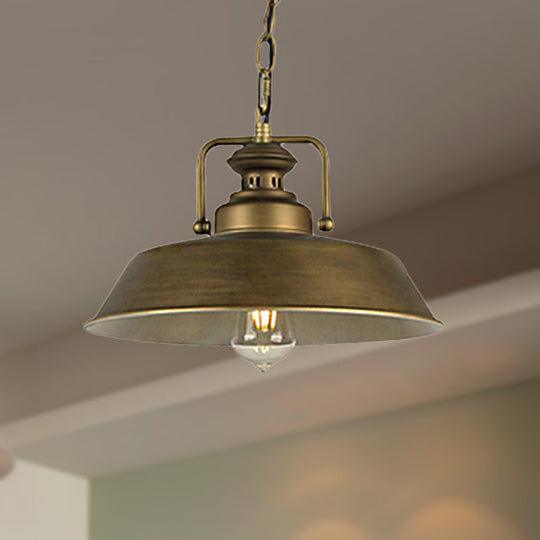 Vintage Metallic Barn Shade Pendant Lamp - Antique Brass 1 Head Ceiling Light For Dining Room