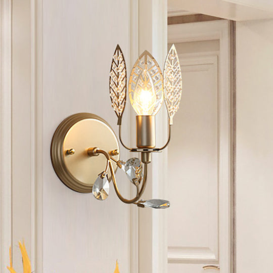 Modern Crystal Leaf Bronze Sconce Light - Wall Mounted Bedroom Lighting
