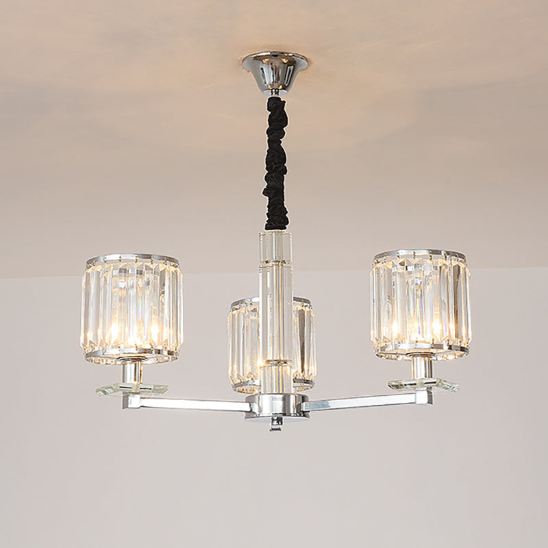 Modern Crystal Cylinder Chandelier Light - Chrome Finish 3/6 Lights Bedroom Hanging Fixture 3 /