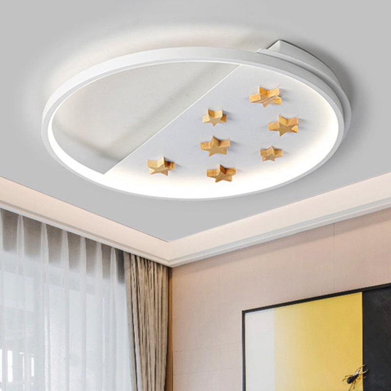 White Metal Ring Ceiling Light With Star Design For Romantic Living Room / 16.5