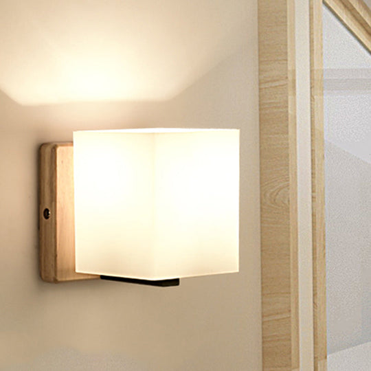 Japanese Style Opal Glass Wall Lamp In White Small Light For Hallway Or Stairway