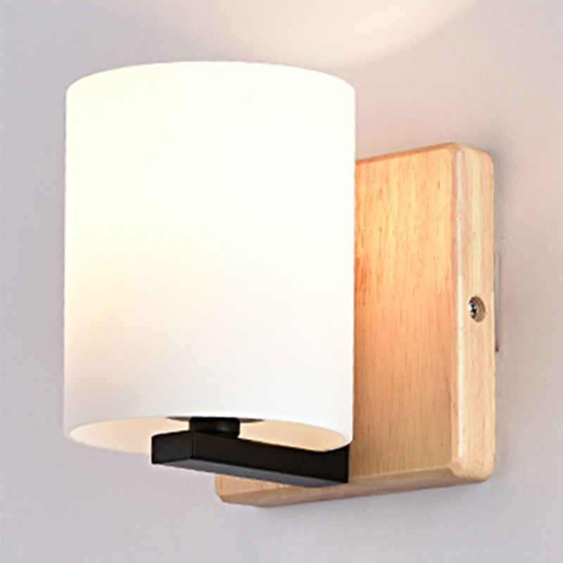Japanese Style Opal Glass Wall Lamp In White Small Light For Hallway Or Stairway Wood / B