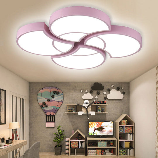 Floral Flush Ceiling Light For Kids’ Spaces - Metal And Acrylic Lamp Kindergarten Corridor Pink