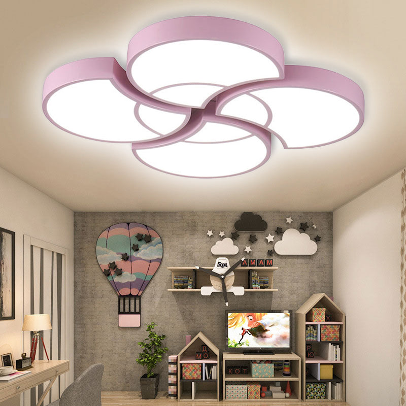 Floral Flush Ceiling Light For Kids Spaces - Metal And Acrylic Lamp Kindergarten Corridor Pink