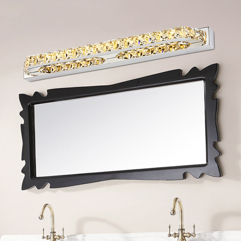 Contemporary Led Bathroom Vanity Wall Light With Clear/Champagne Crystal - 16/22 Width Warm/White