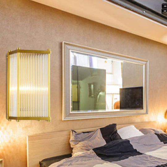 Modern Gold Wall Sconce Light With Fluted Crystal Detail Perfect For Living Room