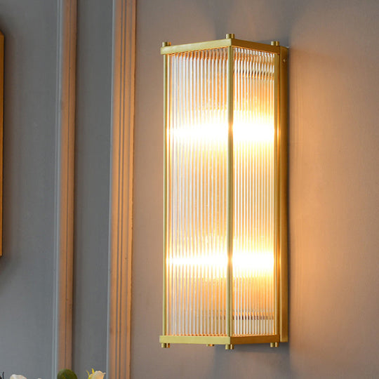 Modern Gold Wall Sconce Light With Fluted Crystal Detail Perfect For Living Room