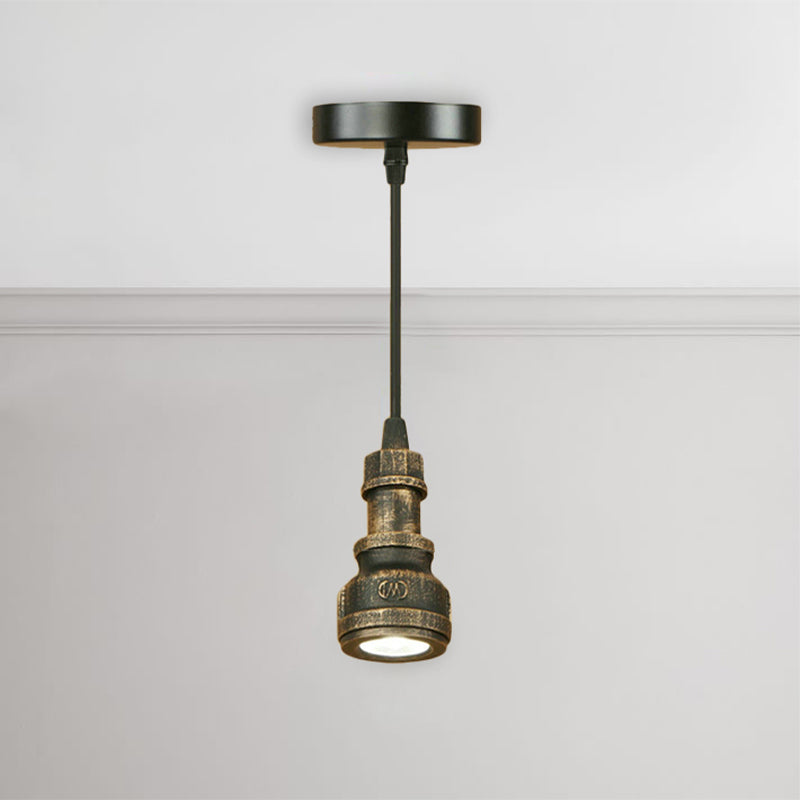 Vintage Mini Pendant Lamp With Water Pipe And Wrought Iron In Aged Brass Finish Antique