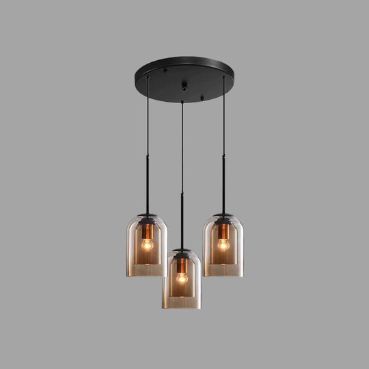 Modern Glass Bell Pendant Lamp For Stylish Bedroom Ceiling 3 / Cognac Round
