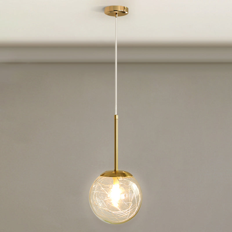 Gold Spherical Glass Pendant Ceiling Light - Modern & Elegant Bedroom Lamp / 8’ Linear