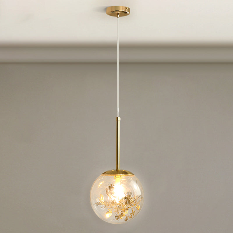 Modern Gold Spherical Glass Pendant Ceiling Light For Bedroom / 8 Flower