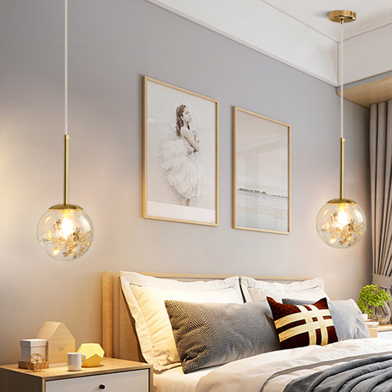 Gold Spherical Glass Pendant Ceiling Light - Modern & Elegant Bedroom Lamp