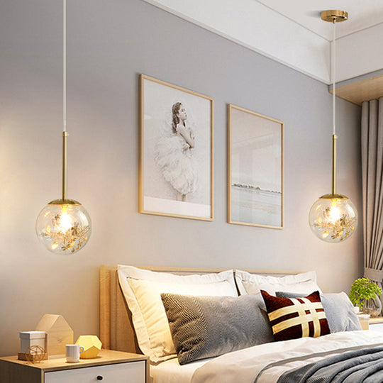 Gold Spherical Glass Pendant Ceiling Light - Modern & Elegant Bedroom Lamp