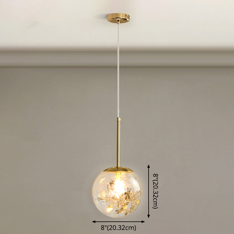 Modern Gold Spherical Glass Pendant Ceiling Light For Bedroom