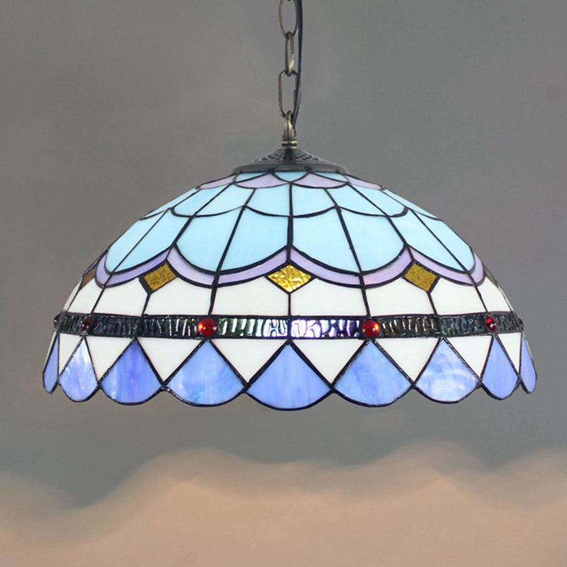 Blue Tiffany Glass Dome Hanging Lamp - 16’ Wide 1 Light