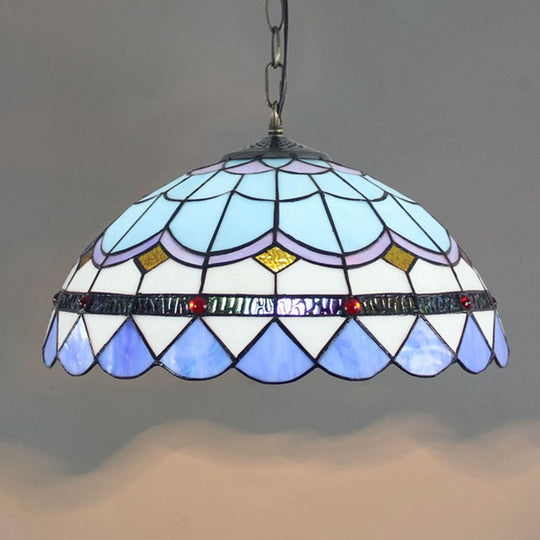 Blue Tiffany Glass Dome Hanging Lamp - 16’ Wide 1 Light
