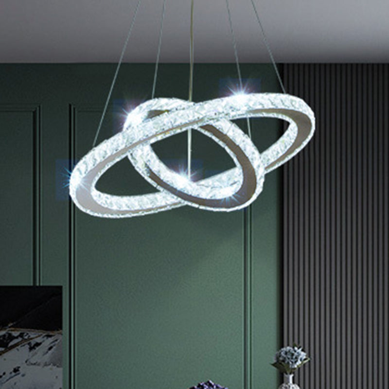 Modern Crystal Ring Pendant Light For Living Room Stainless-Steel / 8’ + 16’