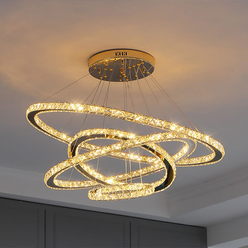 Modern Crystal Ring Pendant Light For Living Room Stainless-Steel / 16’ + 23.5’ + 31.5’ + 39’