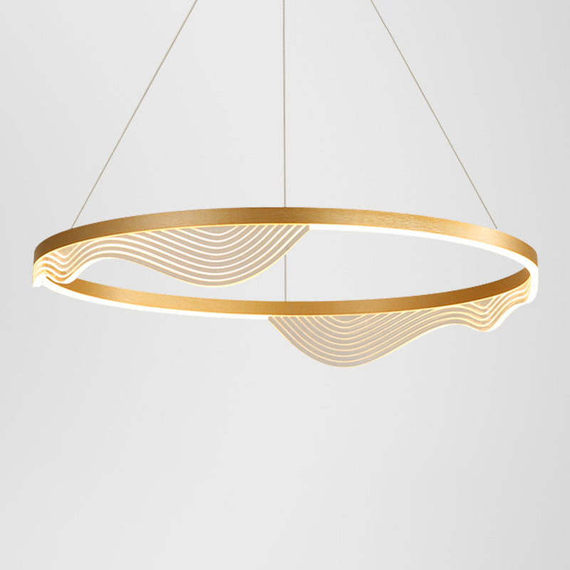Modern Round Hanging Chandelier With Metal Suspension And Lace Decoration - Ideal For Living Room
