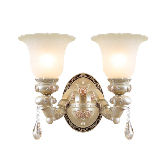 Vintage Opal Glass Flower Wall Sconce Light - Elegant Beige Fixture