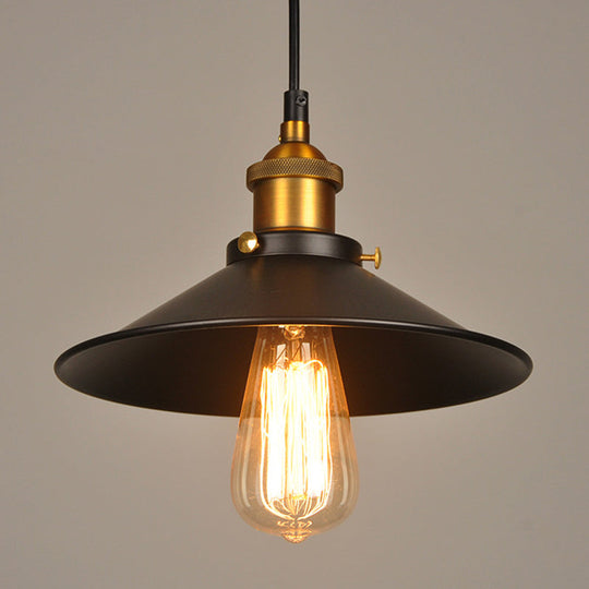 Industrial Style Metal Cone Pendant Lamp In Black