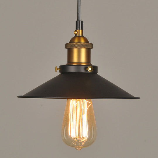 Industrial Style Metal Cone Pendant Lamp In Black