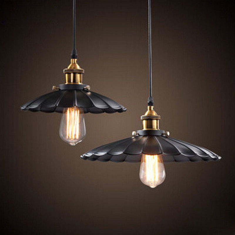 Black Scalloped Metal Pendant Lighting For Farm-Styled Coffee Shops
