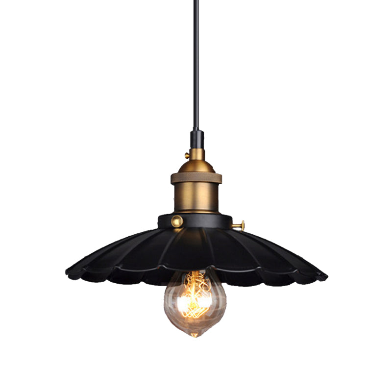 Farm Style Black Scalloped Metal Pendant Light Kit For Coffee Shops / 10