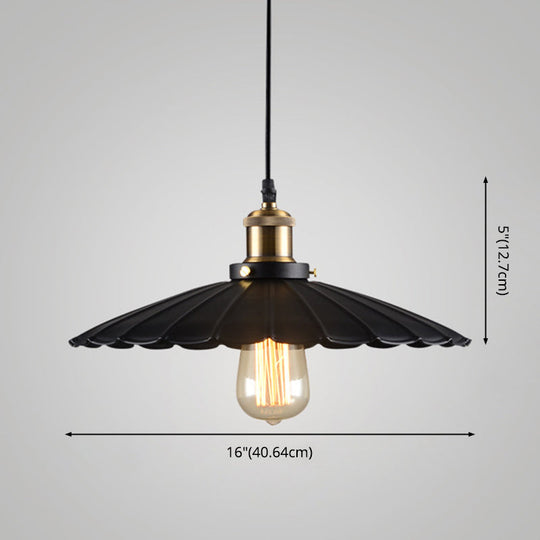 Farm Style Black Scalloped Metal Pendant Light Kit For Coffee Shops
