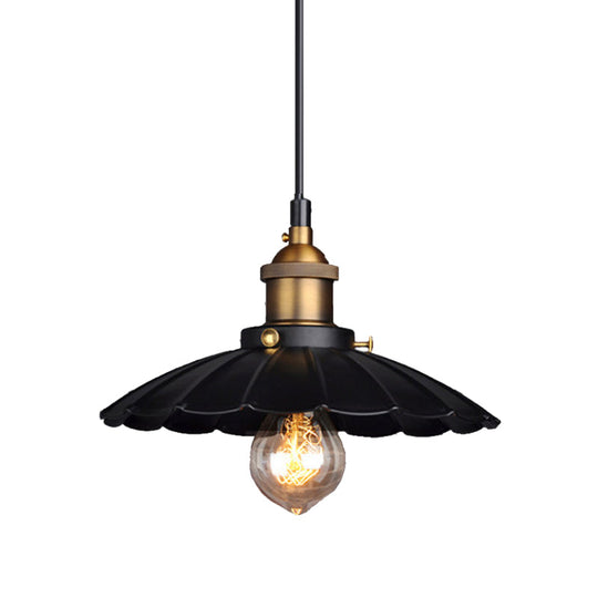Farm Style Black Scalloped Metal Pendant Light Kit For Coffee Shops