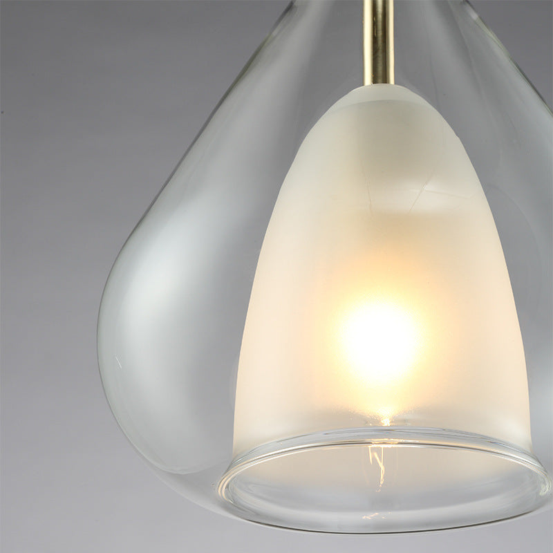 Modern Double Glass Teardrop Pendant Lighting - 1 Light Hanging For Living Room