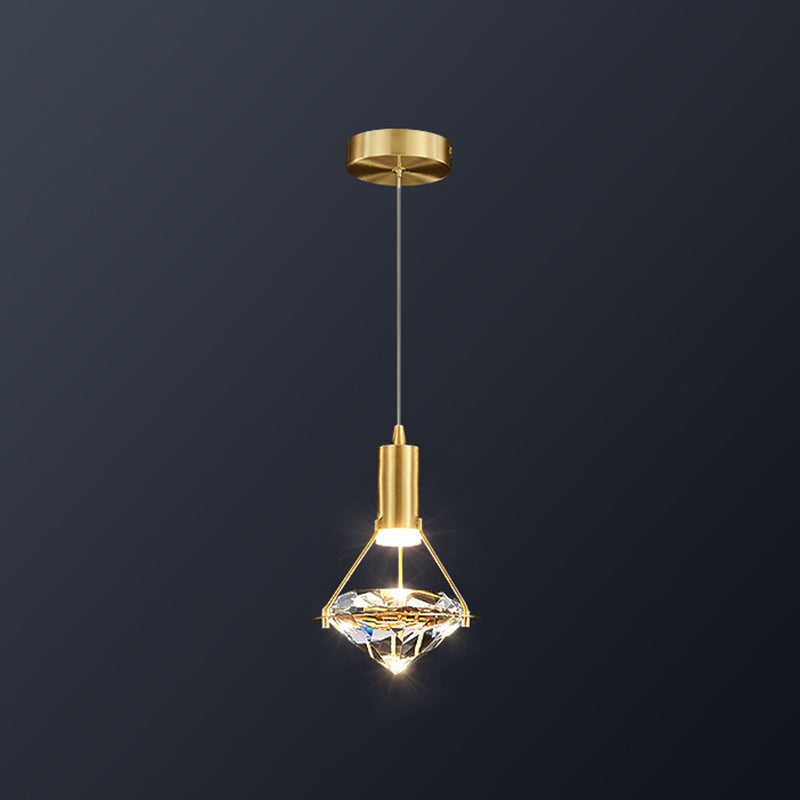 Modern Brass Crystal Pendant Light With Diamond Design - Led Bedroom Ceiling Lighting 1 /