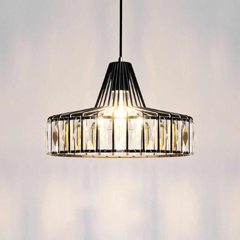 Modern Crystal Pendant Light With Black Metal Frame - Ideal For Dining Room Ceiling