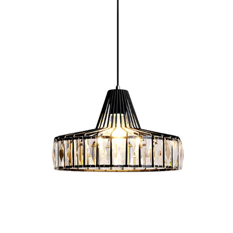 Black Metal Frame Crystal Pendant Light For Dining Room - Modern Ceiling Hanging Fixture