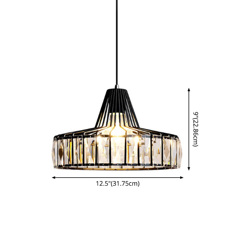 Modern Crystal Pendant Light With Black Metal Frame - Ideal For Dining Room Ceiling