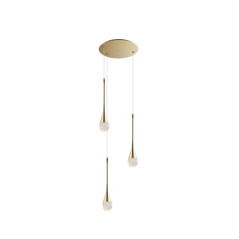 Modern Brass Crystal Hanging Led Pendant Lights - Long Cone Cascade Design For Stairwell 3 /
