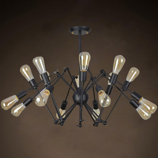 Industrial Style Black Chandelier With Multi-Light Pendant For Living Room