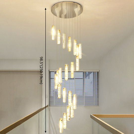 Modern Crystal Rectangle Drop Pendant Light For Stairway - Multiple Sizes