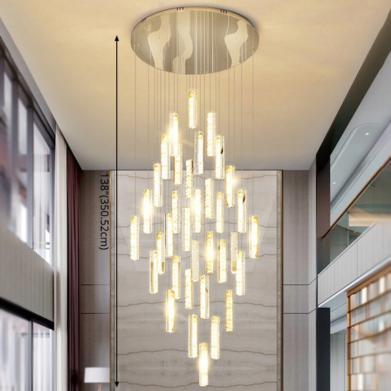 Modern Crystal Rectangle Drop Pendant Light For Stairway - Multiple Sizes