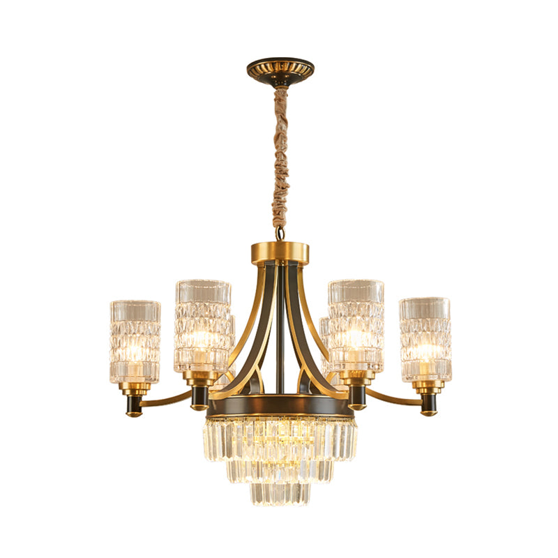 Gold Textured Crystal Chandelier With Cylinder Dining Room Hanging Light - Postmodern Style 6/8